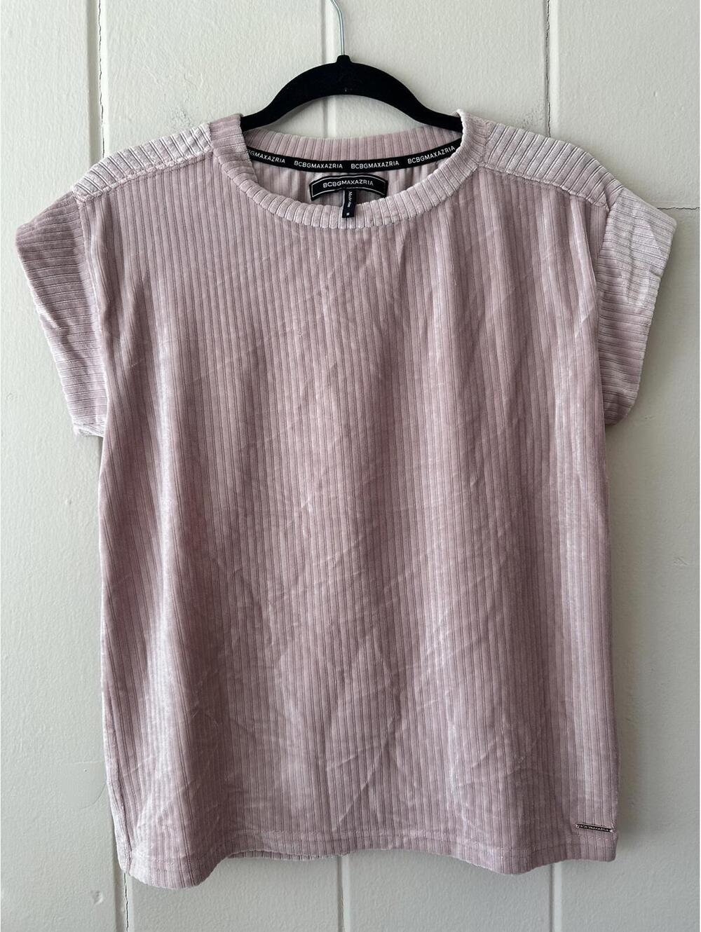 BCBGMAXAZRIA Blush Pink Ribbed Velour Short Sleeve Top Size Small